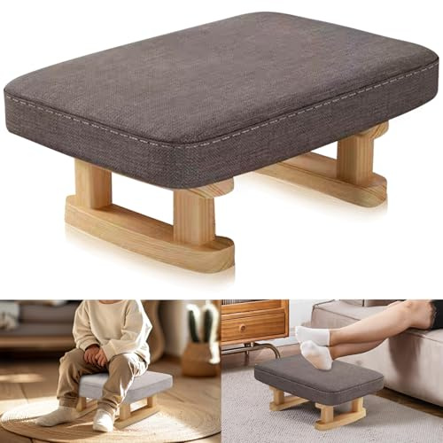 Hocker GrauFußhocker mit Festen Holzbeinen,Sitzhocker FußbankFusshocker mit AbnehmbareGepolstert,PolsterhockerFussbank FußhockerSchreibtisch Schlafzimmer Outdoor Garten(Dunkelgrau)