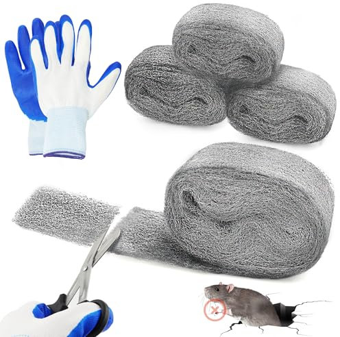 AJART Steels Wools Mice Control - #0000 Steel Wool Metal Fabric Mesh - As Gaps Fillers to Keep Mice Away - Protection for Siding, Pipelines, Garden Vents and Garages - 4Pcs