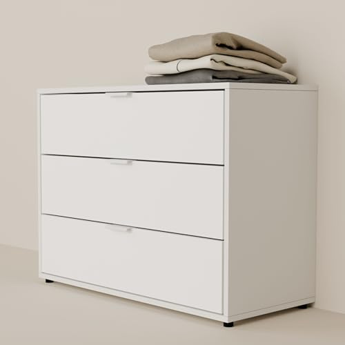 pamo Kommode weiß – 92 x 67 x 40 cm | Schlafzimmer Kommode mit Schubladen oder als Sideboard Wohnzimmer/Flur - Hochwertige deutsche Produktion