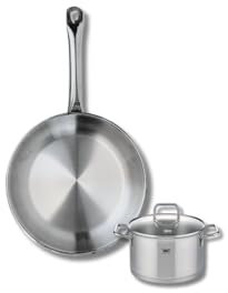 ELO 9692250 Batterie de cuisine 2 pièces, Ensemble de 1 Poêle de cuisson 24 cm et 1 faitout 12 cm Elo Profi Citrin, inox, induction, Gris Clair