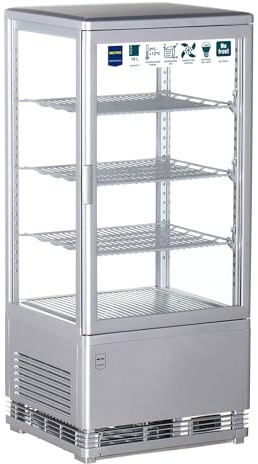 METRO Professional Panorama Kühlvitrine GGC2078SV, 42.8 x 38.6 x 96 cm, 78 L, 3 verstellbare Einlegeböden, LED-Beleuchtung, Silber