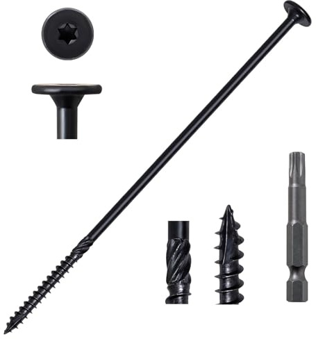 Valorada 20Pcs 6.3 x 200mm Wood Screws, Decking Screws, Heavy Duty Construction Structural Screw, Rust Resistant Black Wood Screw, with T30 Star Bit