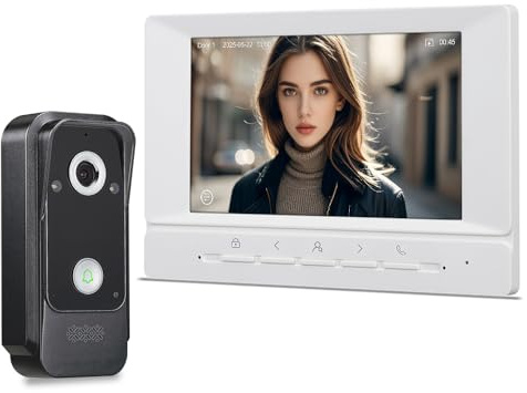 QttyElok 1080P AHD Video Gegensprechanlage 7 Zoll IPS LCD Kabelgebundene Video Türklingel für Zuhause, 2MP Kamera IR Nachtsicht Außen mit Innenmonitoren, Unterstützung Aufnahme/Entsperren