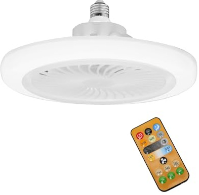 UOEONR Lampada Ventilatore da Soffitto, E27 Lampadina Ventilatore da Soffitto, Ventilatore da Soffitto con Lampada con Telecomando, 3 velocità, Dimmerabile Ventilatore da Soffitto LED per Camera