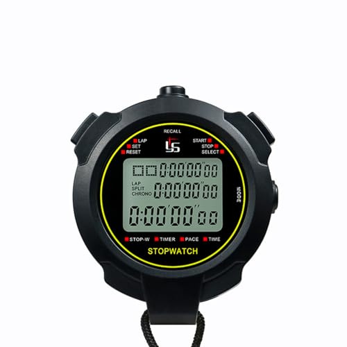 Cronometro Sportivo, Cronometro con Cordino, Cronometros Elettronico, Nero, 30 Memoria, Multifunzione, con Orologio Calendario, Portatile, per Calcio,Basket,Corsa,Nuoto,Fitness e Molto