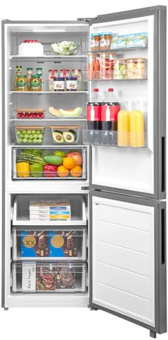 Midea Space Master MDRB548MME46 - Frigorifero con congelatore 401L, NoFrost, 186 cm, Multi-Airflow, -24°, congelatore a 4 stelle, Supercool & Superfreezer, LED, 35 dB, Maxx Fresh Zone, effetto acciaio
