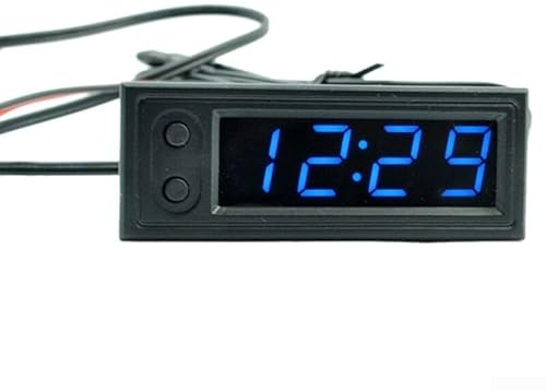 Kit d'affichage numérique 3 en 1 pour voiture | Thermomètre 12 V Voltmètre Horloge | LED | Rouge, Vert Bleu | Jauge de température DC 5-27 V (Bleu)