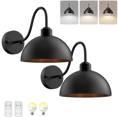 AoLa 2 Stück Vintage Wandleuchte Kabellos, LED Akku Wandlampe lnnen Dimmbar mit Fernbedienung und Timer, 3000mAh Batterie Abnehmbar Aufladbar Glühbirne mit Magnetisch Nachttischlampe, Schwarz