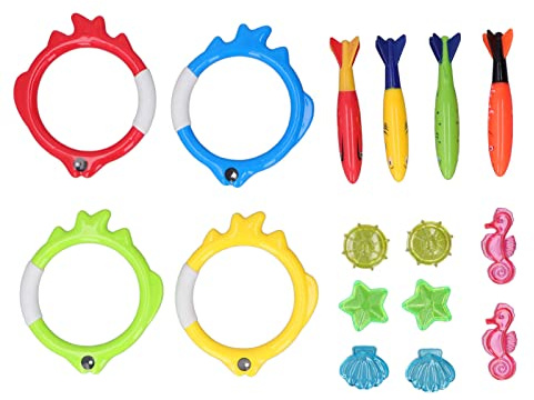 TOPINCN Undervattensbadpooldykning Toys, Summer Swimming Dive Toy Set Swimming Pool Diving Rings Seahorses Torpedos, Training Dive Swim Water Toy for Boys Girls Adults