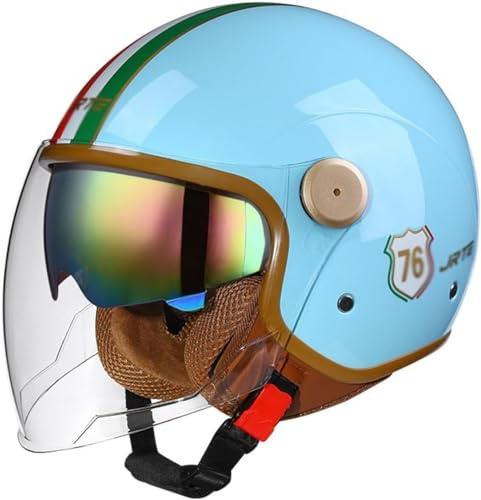 Motorcykelhjälm ECE/DOT-certifierad, jethjälm med visir, skoterhjälm, moperhjälm, cykelhjälm, snabbkoppling, avtagbar I,M = 57–58 cm