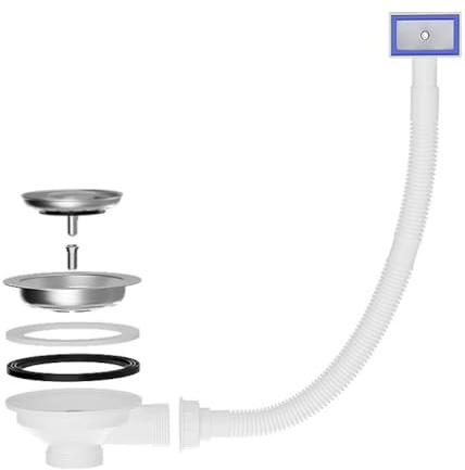 MonoSora Colador de drenaje para fregadero de cocina blanco con protección contra desbordamiento, mecanismo de dominadas de 110/114 mm, acero inoxidable 304