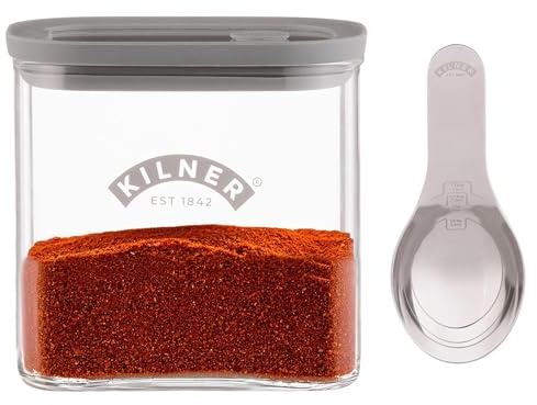 Kilner Gewürzglas mit Messlöffel, 700 ml, transparente Gewürzdose mit luftdichtem Deckel, hochwertiges Kalk-Natron-Glas für Gewürze, Kräuter oder Zucker | Vorratsbehälter aus Kalk-Natron-Glas, aromadichter Deckel, für Kräuter, Salz, Zucker, zeitloses Design