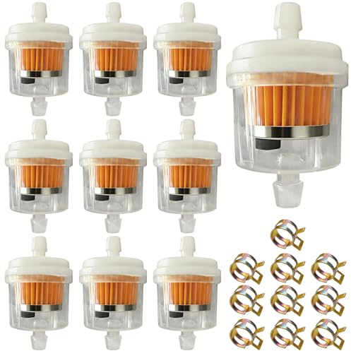 10er Set Benzinfilter mit Magnet & 10 Schlauchklemmen (8,5mm) – Universal Kraftstofffilter für 5mm & 6mm Benzinschlauch – Transparenter Inline-Filter für Rasenmäher, Motorrad, Moped, Auto & Generator