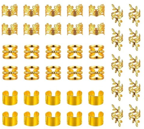Grobo 40 PCS Haarschmuck, Dreadlocks-Schmuck, Piratenhaarschmuck Für Zöpfe, Verstellbare Manschetten, Gold