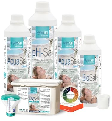 HydroSal KIT SPA NATURAL, Prodotti per Spa Idromassaggio e Piscina - 5 KG | di Tutte le Marche e Dimensioni, a Base di Acqua Termale, Trattamento completo con Ossigeno Attivo Senza Cloro in past. 20 gr