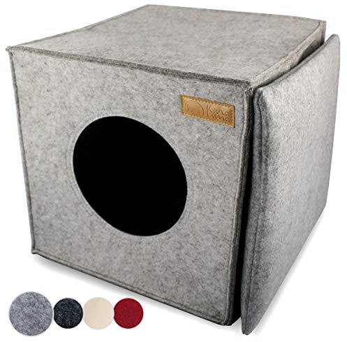KaraLuna Panier Chat Gris Clair I Accessoire Kallax Chat I cachette caverne Chat Couchage Niche Panier Coussin Grotte Igloo Chat lit Maison Chat Interieur Pouf