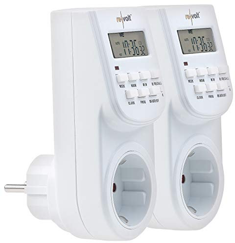 revolt Schaltuhren: 2er-Set digitale Zeitschaltuhren mit LCD-Display, minutengenau, (Steckdose Zeitschaltuhr, Automatische, Steckdosen)