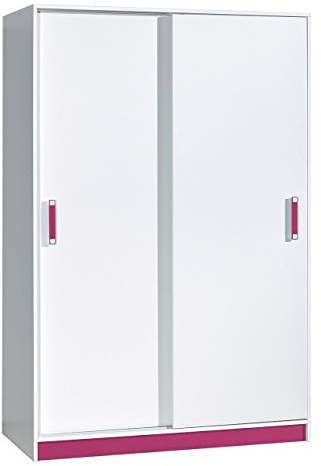 Furniture24 Schwebetürenschrank TRAFIKO 14, Kleiderschrank, Schrank mit 3 Einlegeböden und Kleiderstange (Weiß/Rosa)