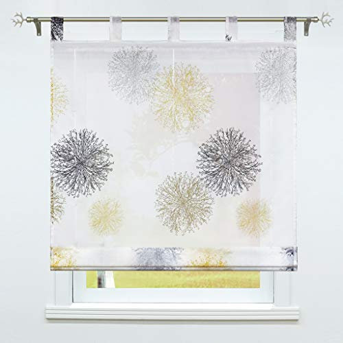 SCHOAL Raffrollo mit Schlaufen Transparente Raffgardine Voile Schlaufenrollo Modern Bändchenrollo 1 Stück BxH 80x150cm Gelb