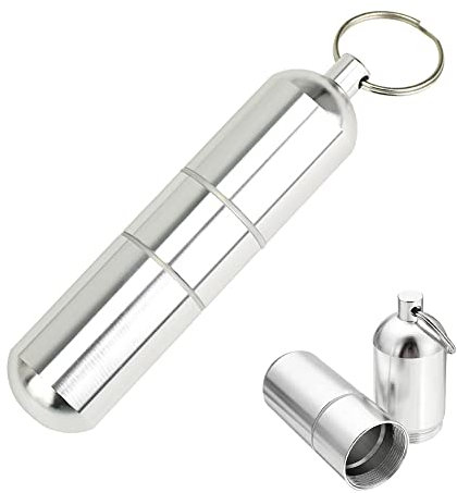 luou Alu Schlüsselanhänger Tabletten box Mini Pillen Dose Wasserdichter Pillenbox Pillendose Schlüsselanhänger Tablettenbox Pille Box Kleine Tablettendose Für Unterwegs(Silber)