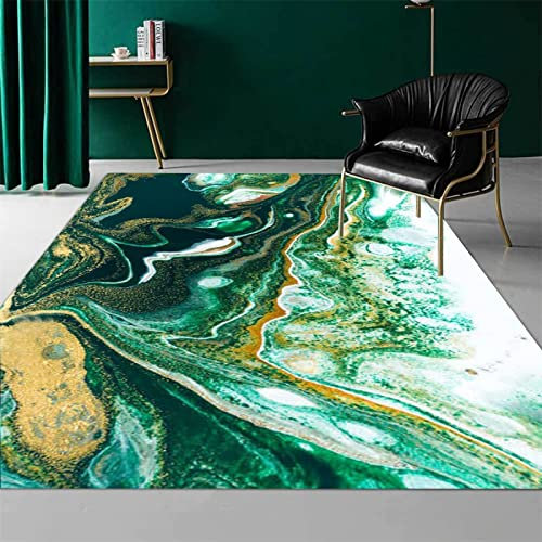 KeletiRug Klassischer Orientteppich Dunkelgrüner flüssiger Abstrakter Marmorstrudel des Goldes Kurzflor Waschbarer Anti-Rutsch Ornamente Muster Teppich 180 X 200 cm