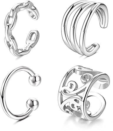 YADOCA 4 Stück 925 Sterling Silber Ear Cuff für Damen Mädchen Ohrmanschette Ohrringe Earcuffs Helix Knorpel Clip auf Wickelohrring Ohrclips Ohne OhrlöCher Fakepircings Ohr Cuffs Ohrklemme