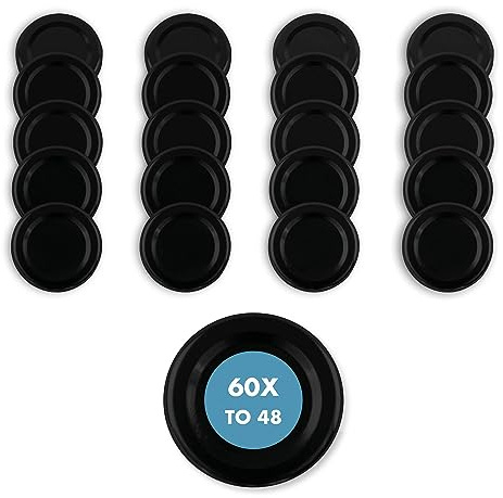 Flaschenbauer - Twist Off Ersatzdeckel 60 Stk. Schwarz 48mm - Deckel für Einmachgläser - TO 48 Schraubdeckel für Gläser, Einmachdeckel für Marmeladengläser, Aufbewahrungsgläser - Made in Germany