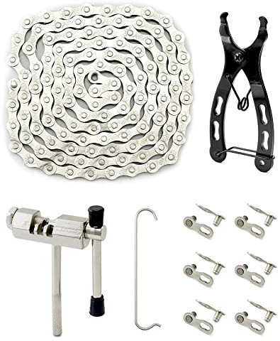 QWORK® Chaîne de vélo 1/2 x 3/32, 116 maillons, Acier au carbone, 6/7/8 Vitesses, VTT, Vélo de vitesse