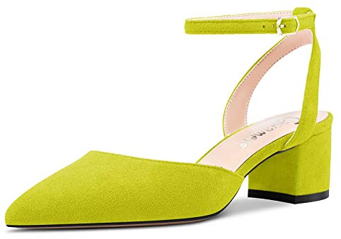 Castamere Mujer Chunky Ancho Medio Heel Cerrado el Dedo del pie Puntiaguada Punta Pumps Correa Tobillo Slingback Cierre con Hebilla Fiesta Dress Zapatos Verde Lima 41 EU