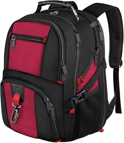 MATEIN Mochila Portatil 17 Pulgadas, Mochila Hombre Trabajo Grande 50 Litros Viaje, Gran Volumen Impermeable Antirrobo para Trabajo, Negocio, Universitaria, Uso Diario, Rojo