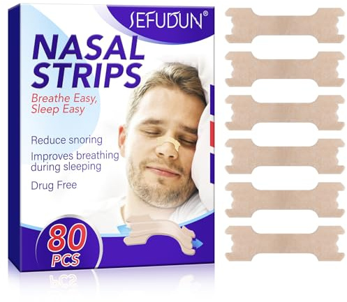 Nasenpflaster Schnarchen 80 Stück, Nasenstrips Schnarchstopper, Snoring Nose Strips, Anti Schnarch Nasenpflaster für Sport und Schlaf, Besser Atmen Besser schlafen 66x19mm