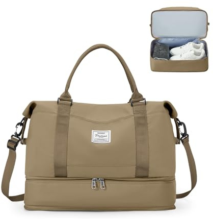 HPLQQ Borsone da Viaggio Donna Bagaglio a Mano Ryanair 40x30x20, Borsa Sportiva Borsone da Palestra con Scomparto per le Scarpe, Borsa da Weekend, Ospedale Parto, Danza,A08-Cachi