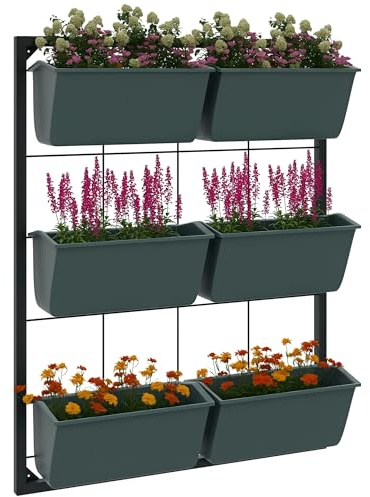 Outsunny Jardinière Murale à 3 étages avec 6 bacs étagère à Fleurs pour l'intérieur et l'extérieur, pour Fleurs, Plantes, dim. 52L x 14l x 66H cm, Vert