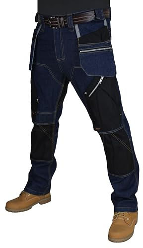 HASHOOB TRADING FZE arbetsbyxor för män arbetsbyxor arbetsjeans målarbyxor kraftiga cargobyxor med flera fickor, Blå-2, 30W x 30L