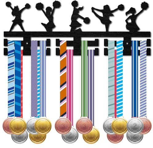 CREATCABIN Cheerleader-Medaillenhalter,Display,Cheerleading-Medaillenaufhänger,Sportregal,Wandhalterung,Holz,Tanz-Medaillenrahmen,Organizer Aufhängen,Cheer-Athleten-Medaillen,Auszeichnungen,40x15cm