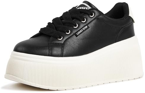 LUCKY STEP Zapatillas de Moda para Mujer con Plataforma | Zapatos Clásicos con Cuña de Lona Casual Bajas Retro para Caminar