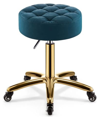 Robuster Rollhocker mit Rollen, verstellbare Stange, gepolstert mit PU-Leder, für Salon, Büro, Geschäft, Spa, Tattoo, Massage, medizinischer Drehstuhl für Zeichenarbeiten (grün)
