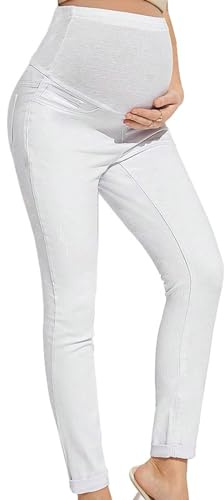 GZYshoyao Jean de grossesse skinny pour femmes enceintes, pantalon de grossesse, pantalon de maternité, jeans usé, jeans de maternité, leggings pour grossesse, jeggins, Blanc (02), S