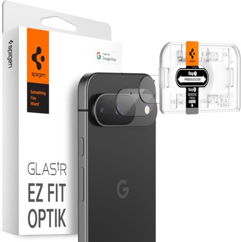 Spigen Glas.tR EZ Fit Optik Protezione Fotocamera compatibile con Google Pixel 9, 2 Pezzi, Cristallino, Installazione Facile, Resistente ai Graffi, Durezza 9H Pellicola prottetiva