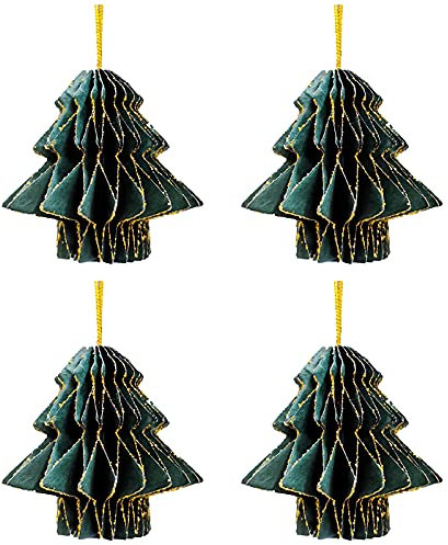 Xnferty 4 Stück/3 Stück Weihnachts-Papierlaternen, 5,6 cm, Hängender Weihnachtsbaum, Papierfächer, Mini-Wabenbälle, Luftschlangen, Ornamente mit Umhängeband für Frohe Weihnachten, Party,(Grün)