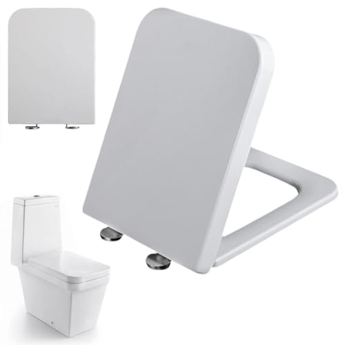 Dazzluxe WC-Sitz Mit Absenkautomatik, Quadratischer PP-Toilettensitz Für Badezimmer Mit 4 Anti-Rutsch-Stoßfängern, Verstellbaren Scharnieren Zur Oberen Befestigung, Weißer Toilettendeckel