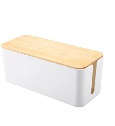 WJIAYAO Kabelbox Draht Box Bambus Holz Abdeckung Kabel Management Box Board Lagerung Box Netzkabel Kreative Einfache Ladegerät Lagerung(M-White)