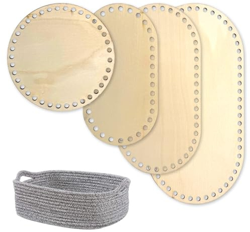 RANJIMA Base de mimbre ovalada de madera para ganchillo, 4 tamaños, base de mimbre de madera para manualidades, bolso de mano, cesta, suministros de tejido, artesanías, decoración del hogar