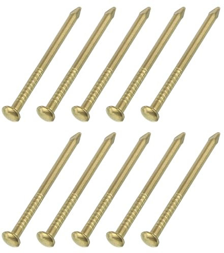 sourcing map 100Pcs Small Hardware Nails, 1.2 x 20mm Brass Round Head Nail Common Finishing Nail for Household Woodworking Picture Hanging DIY Projects, Gold