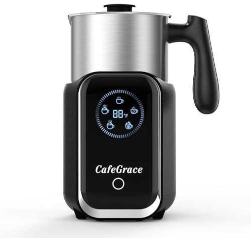 CafeGrace 5-in-1 Milk Frother and Steamer, 21 oz Split Milk Frother, Removable Automatic Electric Milk Frother Dishwasher Safe, for Latte, Cappuccino, Hot and Cold Milk Froth, Chocolate Milk