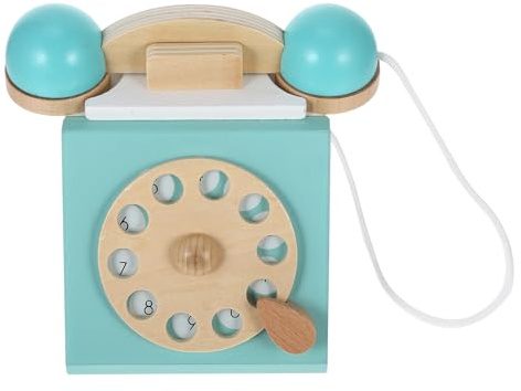 BESTonZON Holz Telefon Spielzeug Mit Wählscheibe Retro Design Kindertelefon Ab 3 Jahre Für Interaktives Eltern-Kind-Spiel Und Frühpädagogisches Lernen