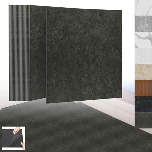 XINZI PVC Bodenbelag Selbstklebende Fliesen Vinylboden Selbstklebend, Vinylboden Bodenfliesen mit Holz-Effekt, 54 Vinyl Fliesen Klebefliesen Boden 5,02m² für Küche Wohnzimmer, Dunkelgrau