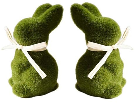 Artificial Grass Bunny, 2pcs Easter Moss Bunny Rabbit Figurine, Easter Table Decorations Centrepiece Moss Rabbit Figure For Kids Birthday Furry Flocked Rabbit Statue Easter Garden Yard Decorations