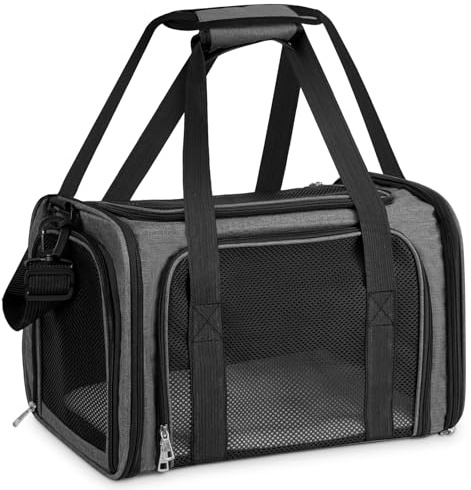 TOFFCAEA Transporttasche für Katze Hund, Hundetransportbox, Faltbare Katzentransportbox, Tragbar, 5kg Katzen Hunde Tragebox, für Kleine Hunde, Katzen (Dunkelgrau, L 43 x B 28 x H 28 cm)