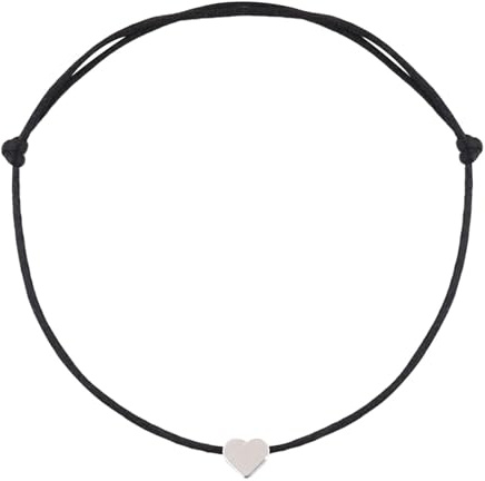 Fußkettchen Für Damen Silber Herz Größenverstellbares Fußbändchen mit Herzchen Fußkette mit schwarzem Textil Band